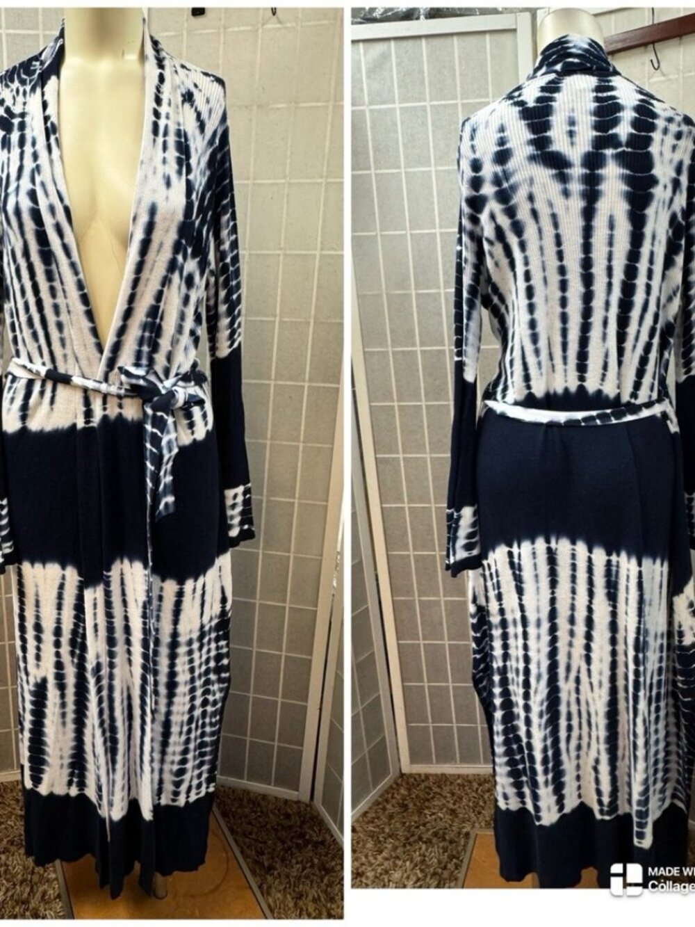 L Agence, Woman,Sweater Coat Cardigan,Blue-White,Sz L,Cotton-Rayon,Long Sleeve.!